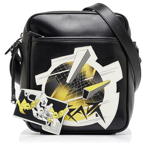 Prada Black Vitello Comics Messenger Bag Multiple colors